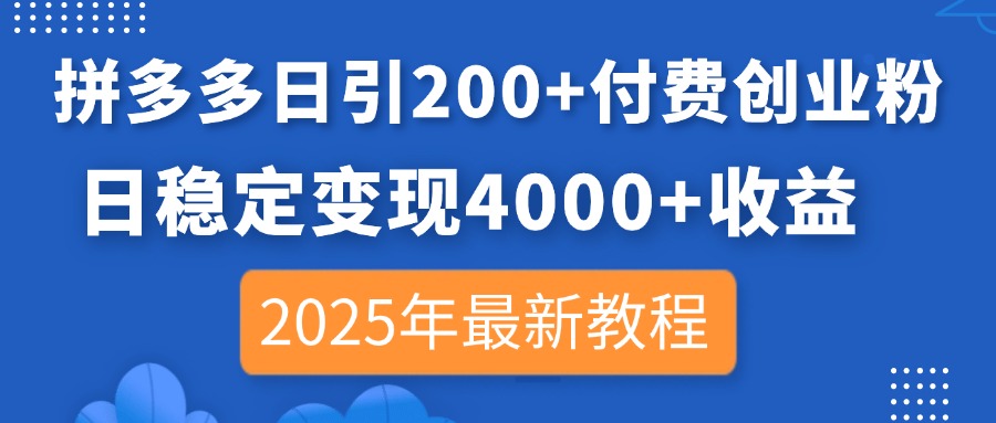 (14217期)拼多多日引200+付费创业粉,日稳定变现4000+收益,2025年最新教程-誉聚网赚